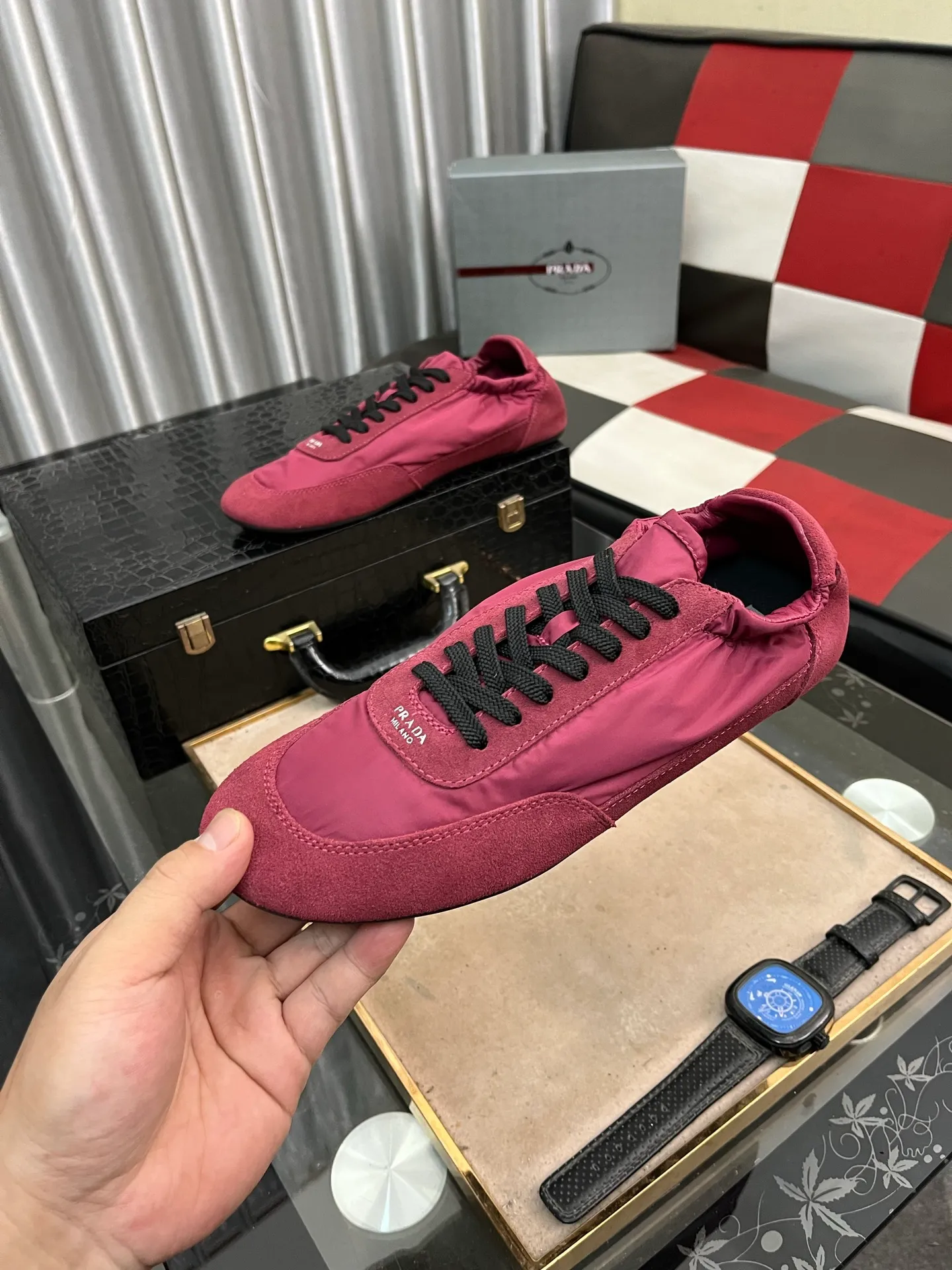 Men's shoes 💰500⌚️⌚️【PRADA】Prada - high-end quality original order 🔍🔍🔍 casual sports shoes - Upper: 🔝Nappa calfskin, brand high mercerized canvas, shoe body brand metal fasteners, tongue silk screen brand logo - Lining: water-dyed cowhide - Outsole: ultra-light TPU foam; molded outsole -Ultra-high quality control and fine workmanship: outstanding (high-end, extravagance, class) -Size: 38-446️⃣colors available